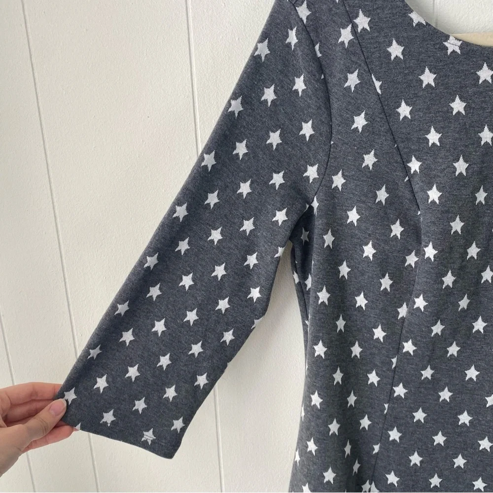 MODCLOTH Mini Dress Women Sz XL Gray Star Print 3/4 Sleeve A-Line Sheath Pleated - Picture 5 of 11